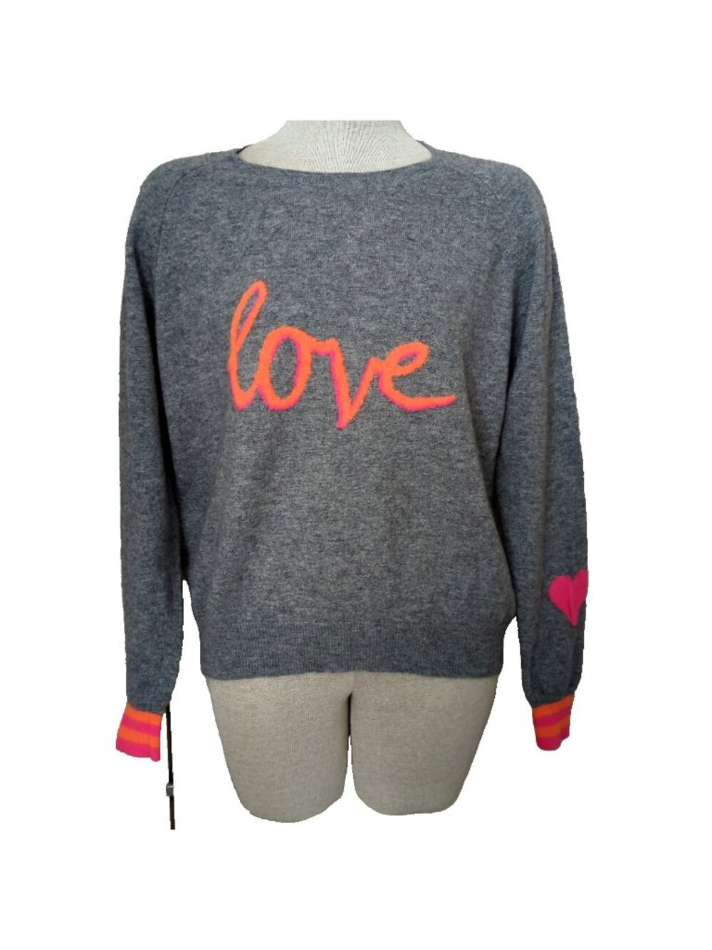 BRODIE Cashmere Pullover Sweater Gray Love Size M Cozy Soft Cottagecore-lp45